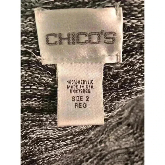 Chicos Size 2 Large Black Gray Marled Open Knit Open Front Sweater Draped US - Picture 4 of 5